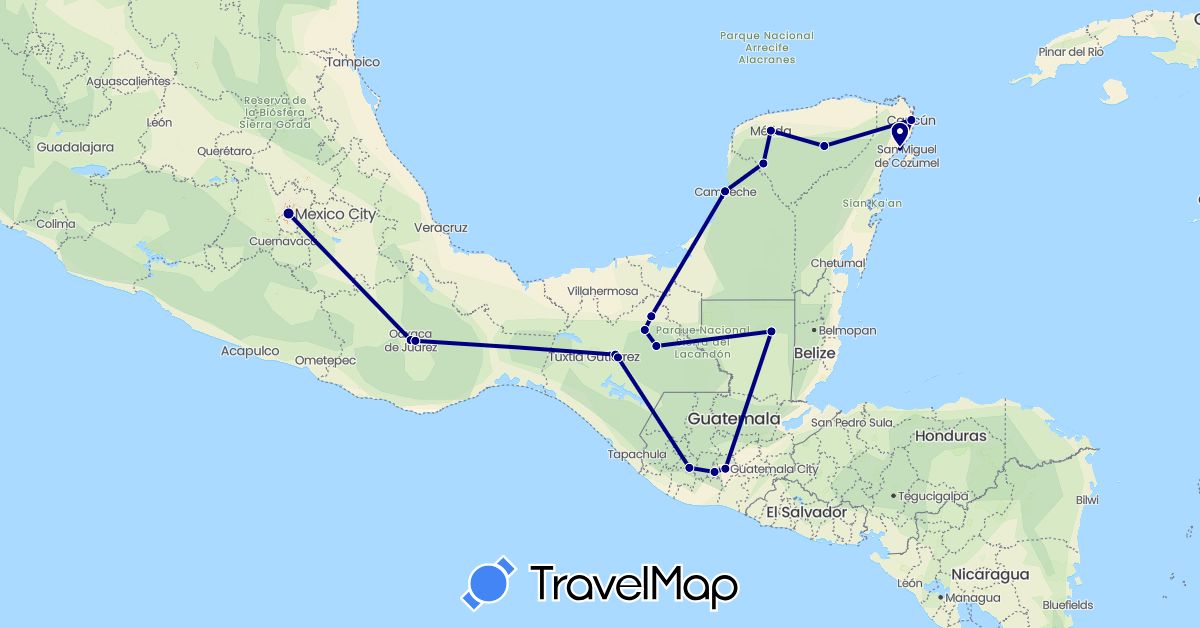 TravelMap itinerary: driving in Guatemala, Mexico (North America)